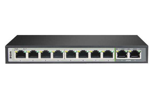 D-Link 10-Port Unmanaged PoE Switch with 8 RJ45 PoE and 2 Uplink Ports - Network - Switches