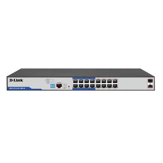 D-Link DGS-F1210, 18-Port Gigabit Smart Managed PoE+ Switch with 16 PoE RJ45 and 2 SFP Ports - Ne...