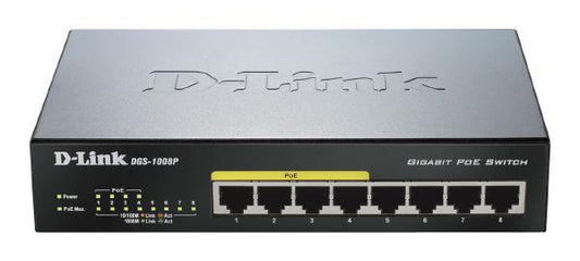 D-Link 8-Port Gigabit Unmanaged Desktop Switch with  8 Gigabit RJ45 and 4 PoE Ports