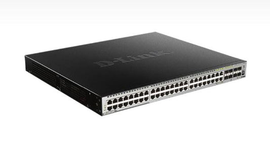 D-Link DGS-3630, 52-Port Stackable Managed Switch with Standard Image, 44 BASE-T PoE, 4 Combo BASE-T PoE/SFP and 4 (10G) SFP+ Ports
