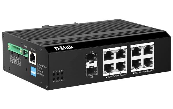 D-Link DIS-F200G, 10-Port Gigabit Industrial Smart Managed PoE+ Switch with 8 BASE-T PoE+, 2 SFP...