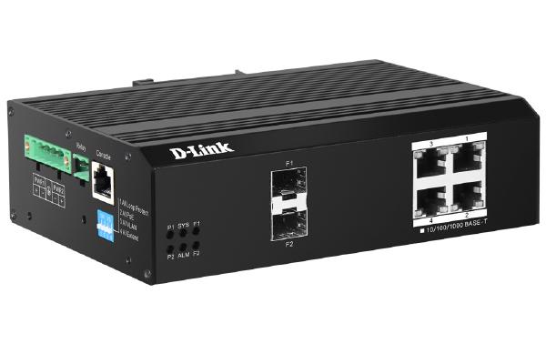 D-Link DIS-F200G, 6-Port Gigabit Industrial Smart Managed PoE+ Switch with 4 BASE-T PoE+, 2 SFP a...