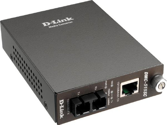 D-Link DMC, 2-Port Media Converters, Management Module, and Chassis with 1 BASE-TX RJ-45 and 1 BASE-FX SC Port, Up to 15 km