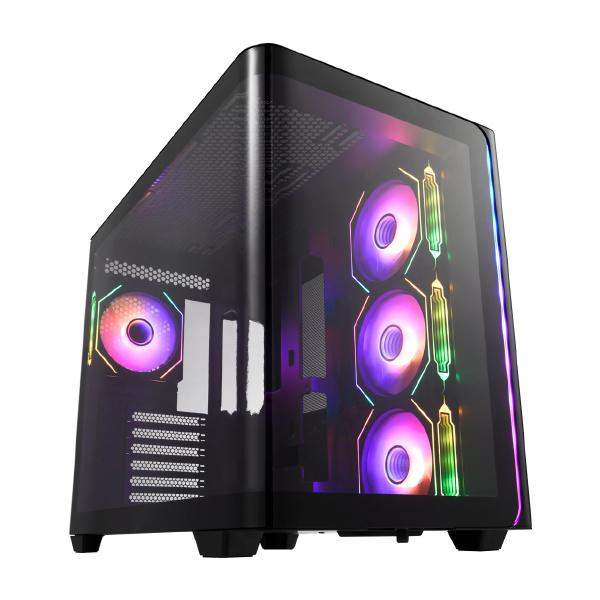 FSP M580 Black Gaming ATX Mid-Tower 3D Curved Glass Case, Up to ATX MB Supported, Black Case - PC...