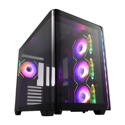 FSP M580 Black Gaming ATX Mid-Tower 3D Curved Glass Case, Up to ATX MB Supported, Black Case - PC...