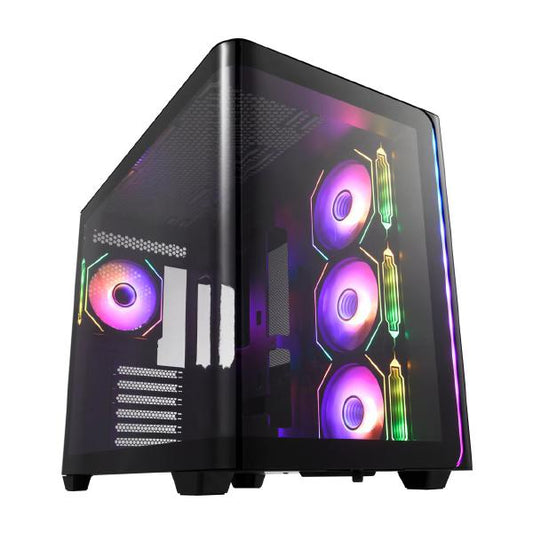 FSP M580 Black Gaming ATX Mid-Tower 3D Curved Glass Case, Up to ATX MB Supported, Black Case - PC...