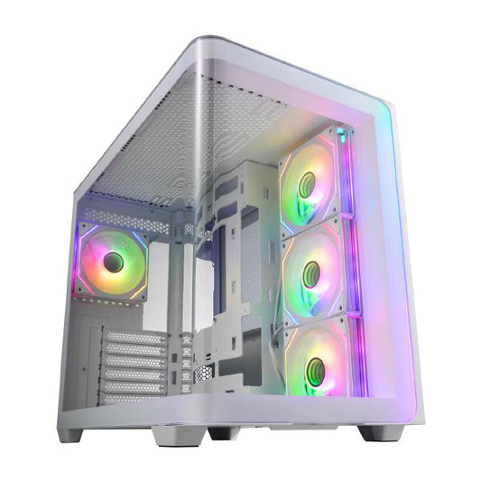FSP M580 White Gaming ATX Mid-Tower 3D Curved Glass Case, Up to ATX MB Supported, White Case
