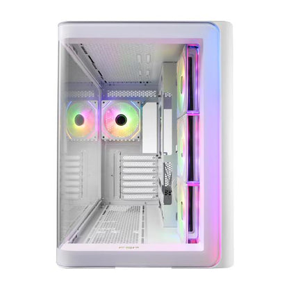 FSP M580 White Gaming ATX Mid-Tower 3D Curved Glass Case, Up to ATX MB Supported, White Case