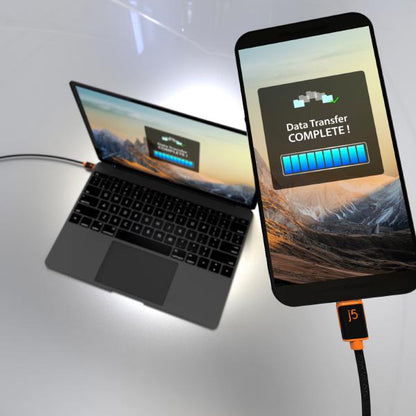 J5create JUCX24 USB-C to USB-C Sync & Charge Cable 180cm, Braided Polyester (Supports USB 2.0 with speeds up to 480Mbps, output up to 3A) Up to 60W PD