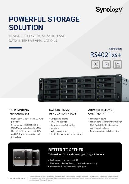 Synology RackStation RS4021xs+ 16-Bay 3.5" Diskless 4xGbE 2x10GbERJ45 (3U Rack),Intel Xeon D-1541 8core,16GB DDR4, Ask for a Solutions Project Quote.