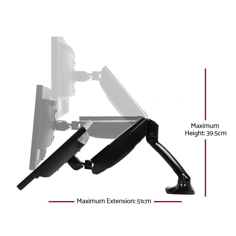 Artiss Monitor Arm Gas Spring Dual Desk Mount Screen Holder - Image 2