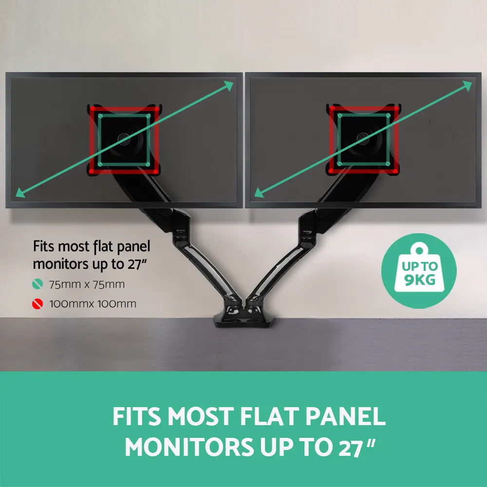 Artiss Monitor Arm Gas Spring Dual Desk Mount Screen Holder - Image 7