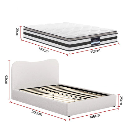 Giselle 21cm Bonnell Pillow Top Mattress Artiss Double Boucle Bed Frame Set - Image 2