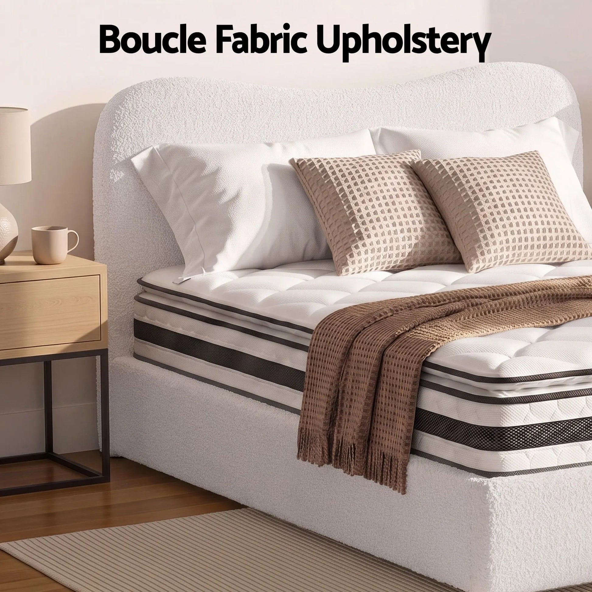 Giselle 21cm Bonnell Pillow Top Mattress Artiss Double Boucle Bed Frame Set - Image 6