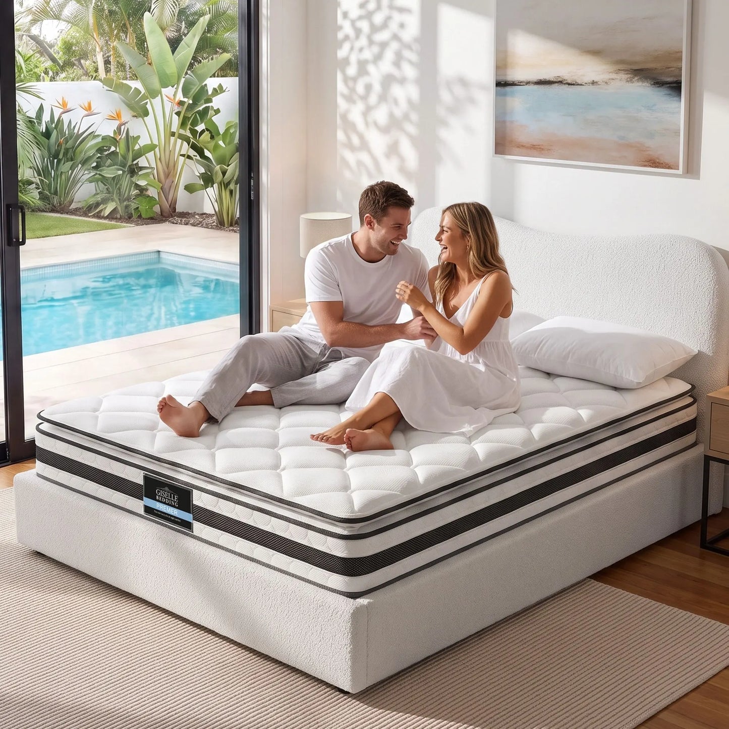 Giselle 21cm Bonnell Pillow Top Mattress Artiss Double Boucle Bed Frame Set - Image 7