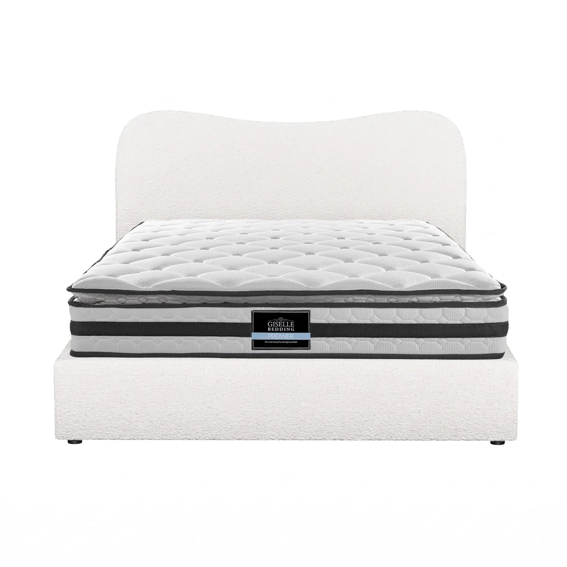 Giselle 21cm Bonnell Pillow Top Mattress Artiss Double Boucle Bed Frame Set - Image 9