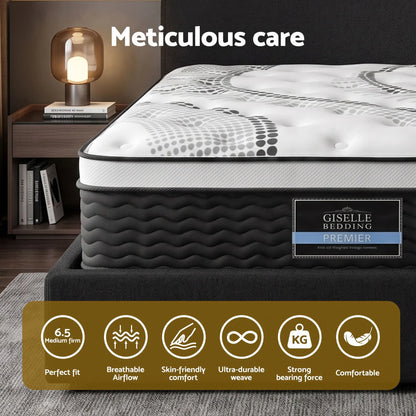 Giselle 32cm Euro Top King Single Mattress 5-Zone and Artiss Boucle Bed Frame Set - Image 3