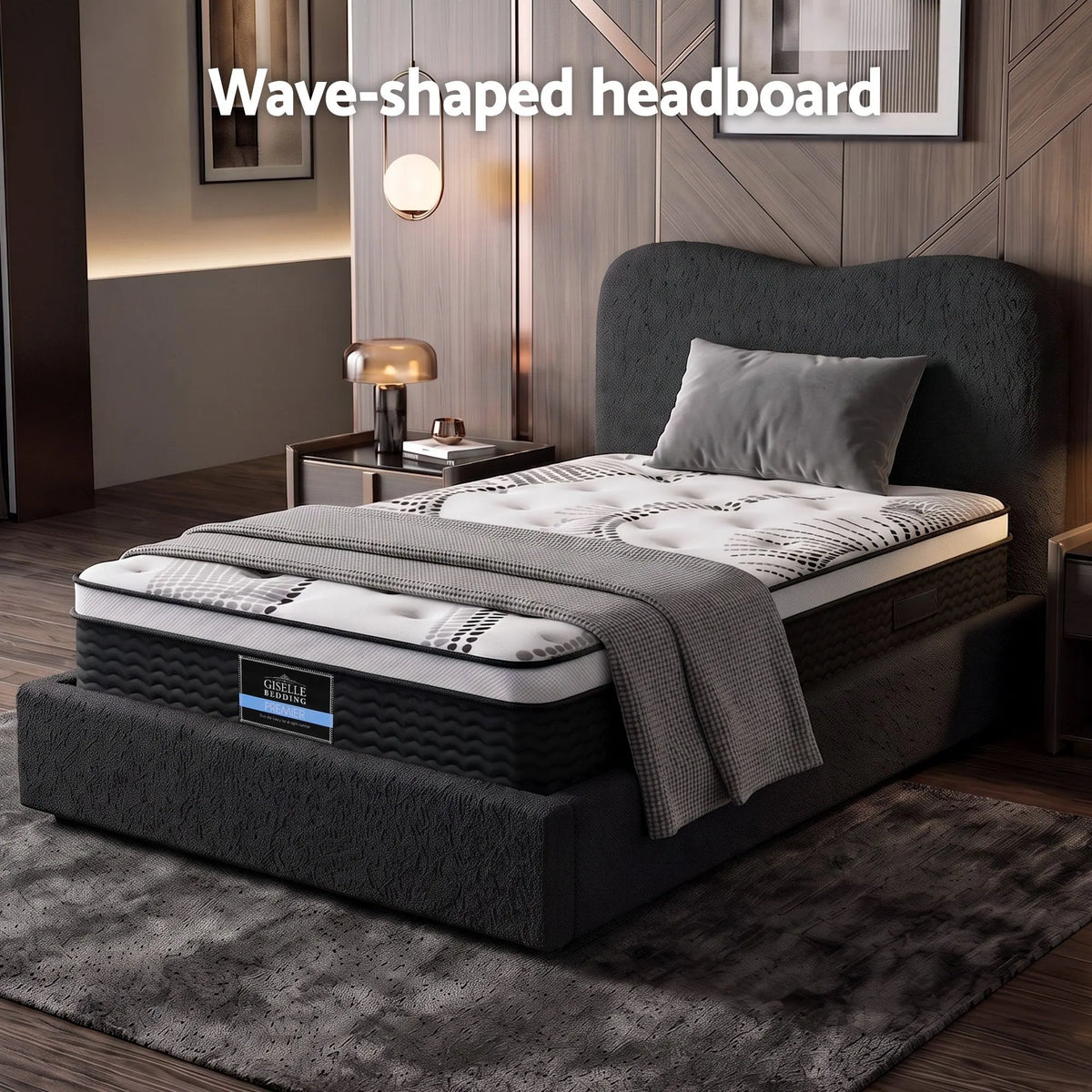 Giselle 32cm Euro Top King Single Mattress 5-Zone and Artiss Boucle Bed Frame Set - Image 6