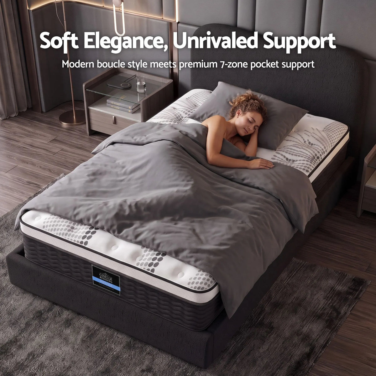 Giselle 32cm Euro Top King Single Mattress 5-Zone and Artiss Boucle Bed Frame Set - Image 7