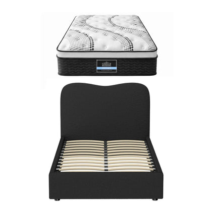 Giselle 32cm Euro Top King Single Mattress 5-Zone and Artiss Boucle Bed Frame Set - Image 9
