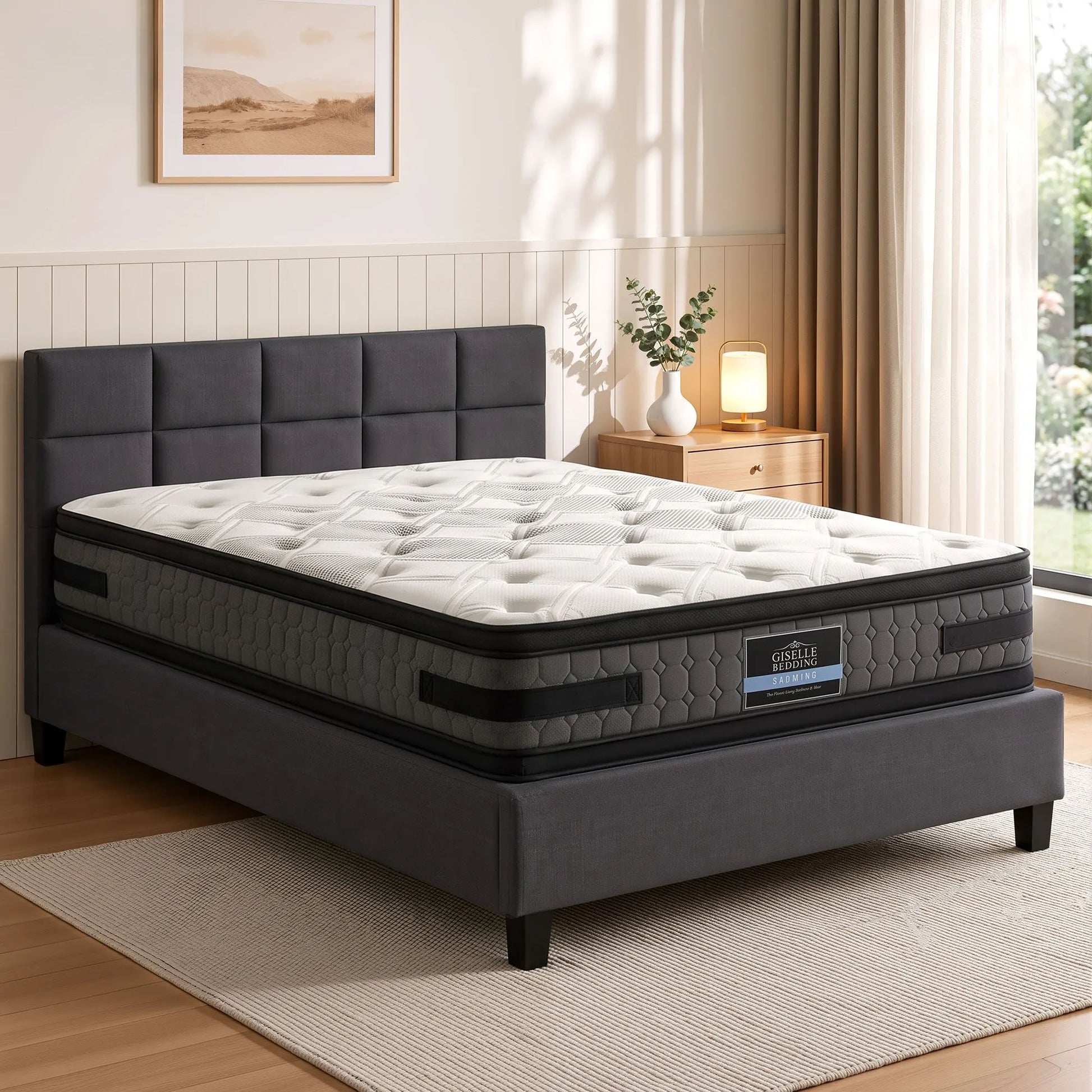 Giselle Mattress & Artiss Queen Bed Frame Bundle, 36cm Double Sided Euro Top Mattress