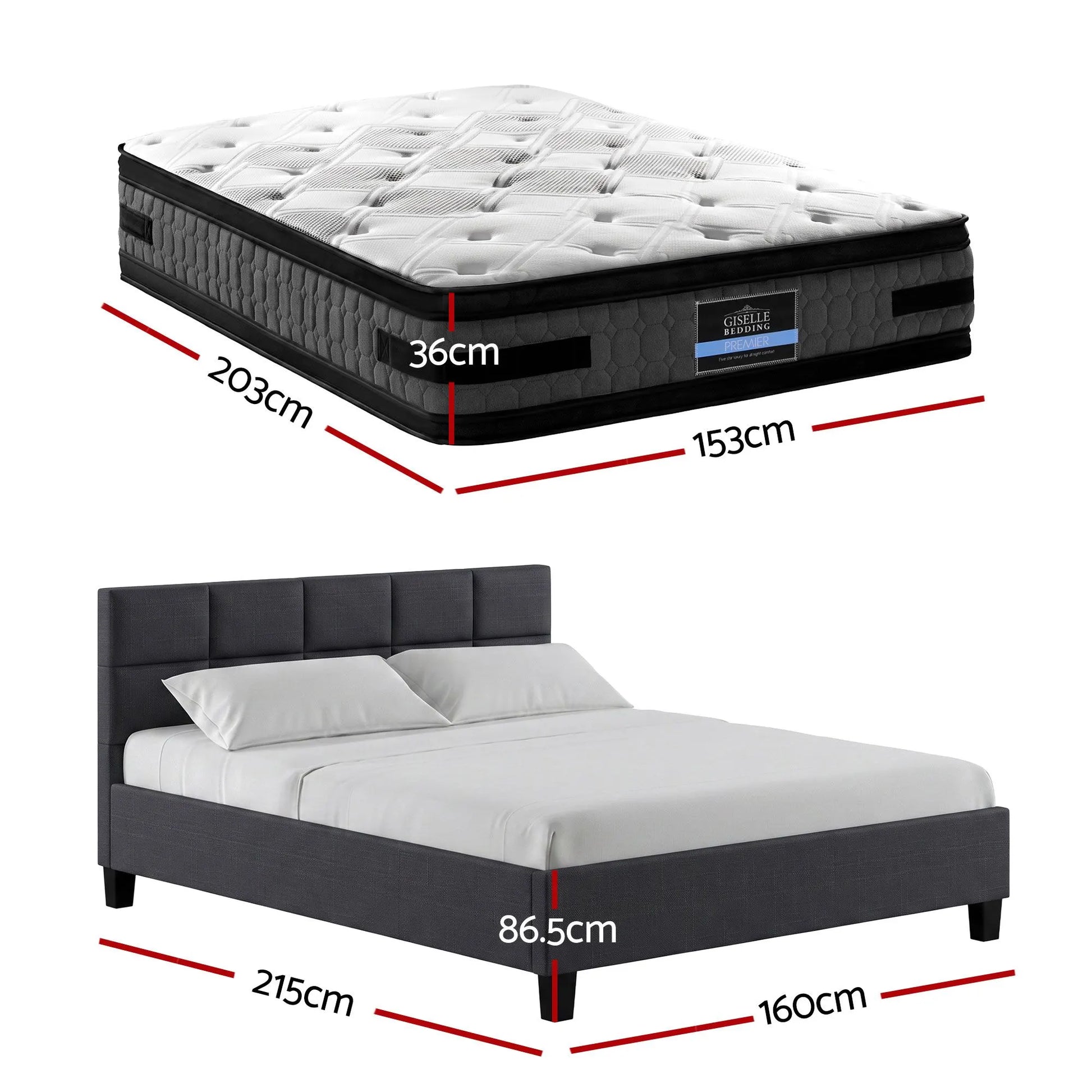 Giselle Mattress & Artiss Queen Bed Frame Bundle, 36cm Double Sided Euro Top Mattress - Image 2