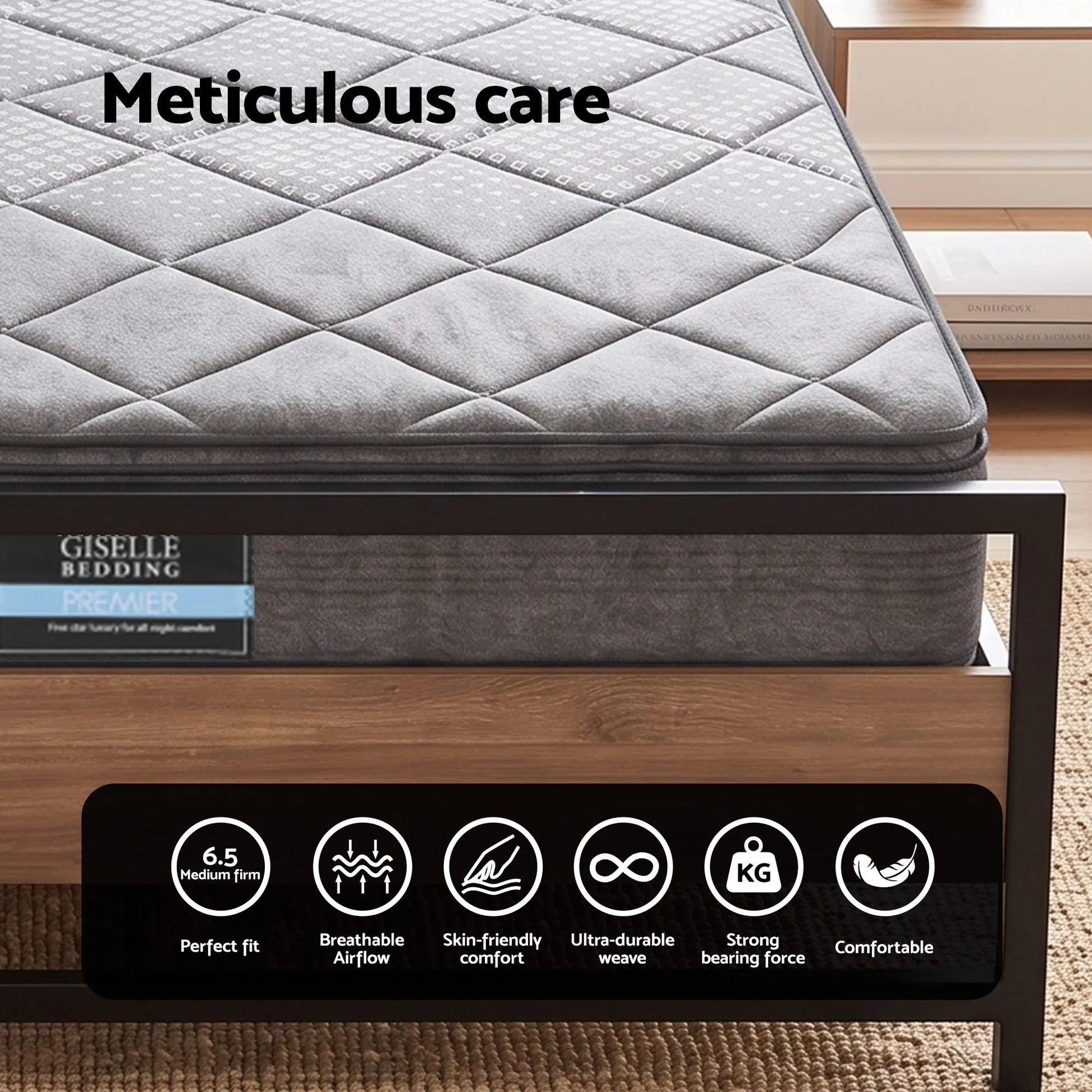 Giselle 18cm Queen Mattress Pillowtop and Artiss Metal Bed Frame Set With 2 drawers - Image 3