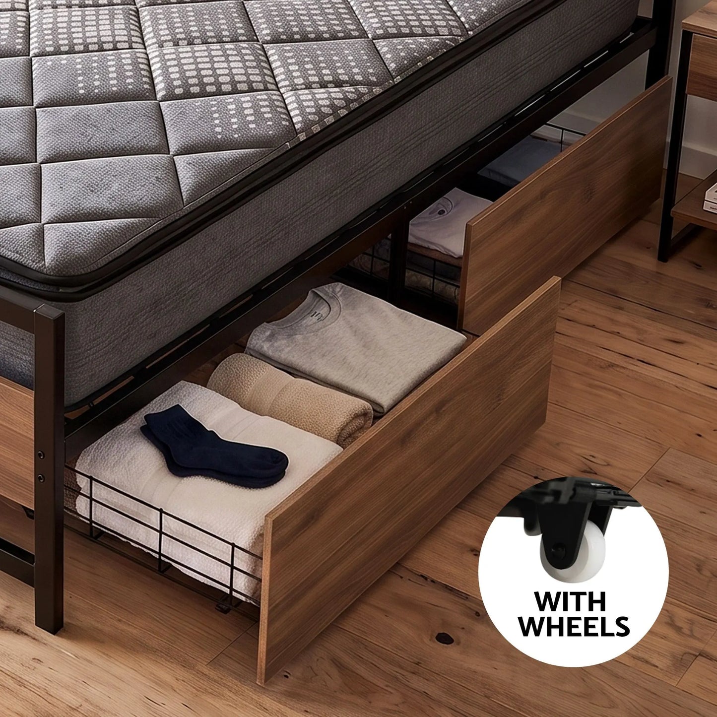 Giselle 18cm Queen Mattress Pillowtop and Artiss Metal Bed Frame Set With 2 drawers - Image 6