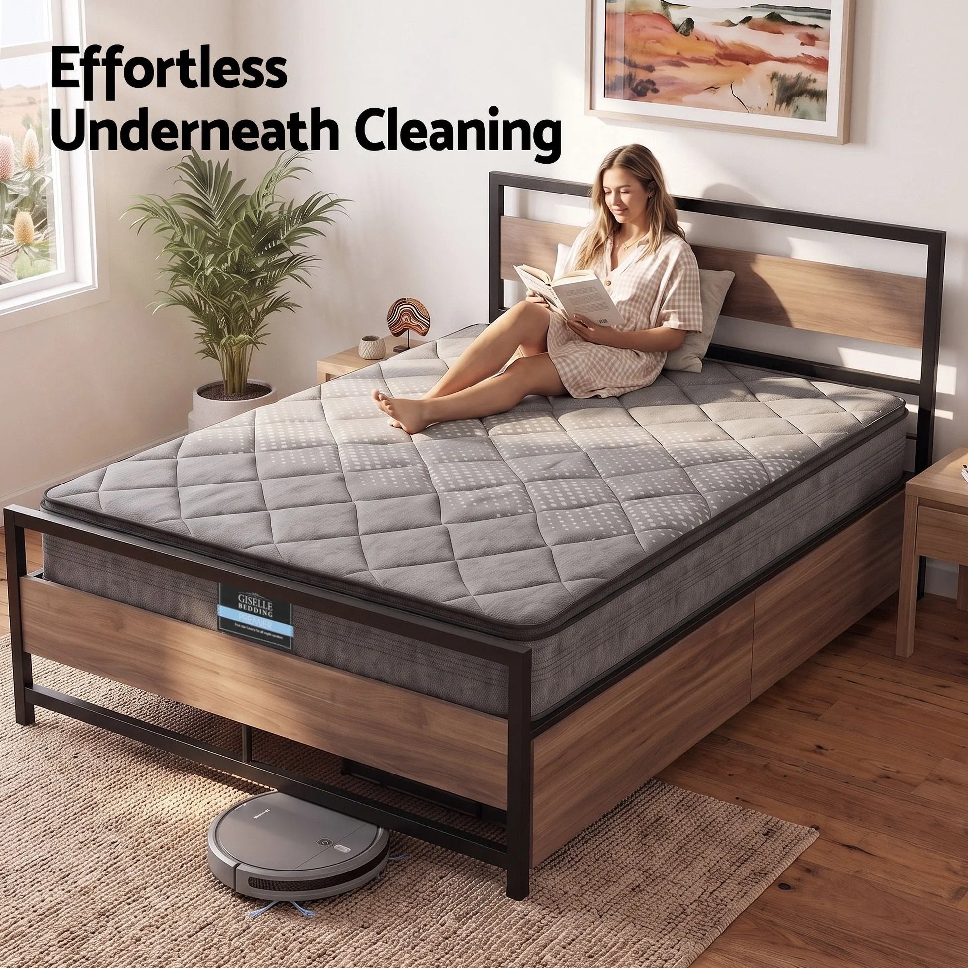 Giselle 18cm Queen Mattress Pillowtop and Artiss Metal Bed Frame Set With 2 drawers - Image 7