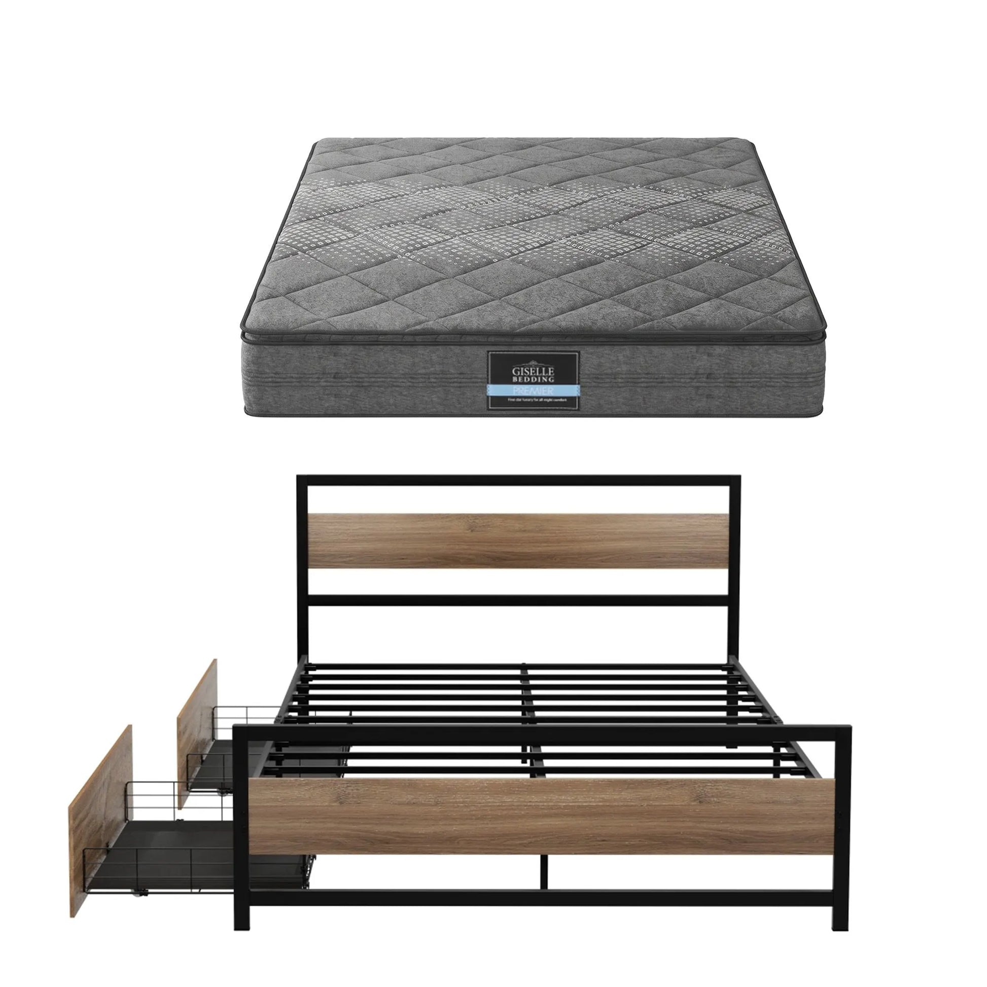Giselle 18cm Queen Mattress Pillowtop and Artiss Metal Bed Frame Set With 2 drawers - Image 8