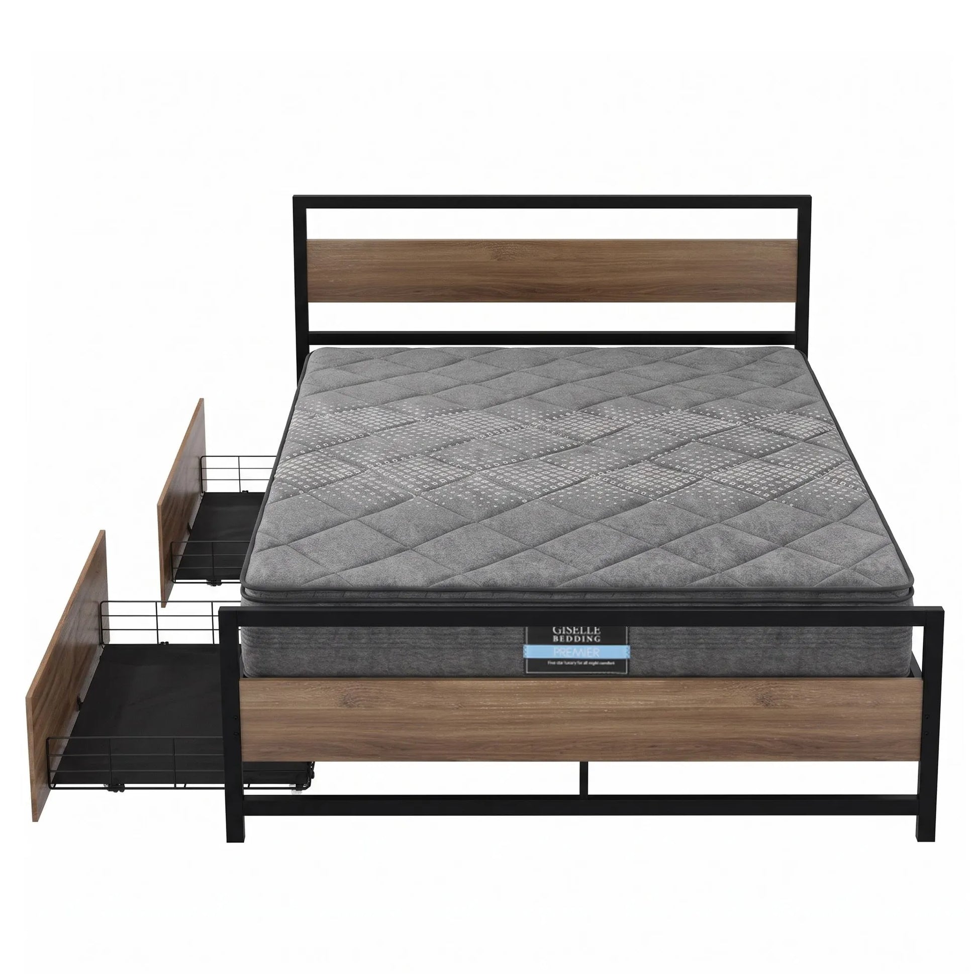 Giselle 18cm Queen Mattress Pillowtop and Artiss Metal Bed Frame Set With 2 drawers - Image 9