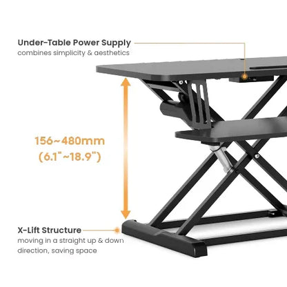 Brateck COST-EFFECTIVE ELECTRIC X-LIFT DESK CONVERTER 615x800x156~480mm up to 20kg, Black, Worksu... - Image 3