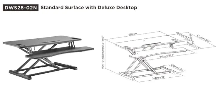 Brateck Gas Spring Sit Stand Desk Converter (950x615x110~505mm)with Keyboard Tray Deck(Standard M... - Image 3