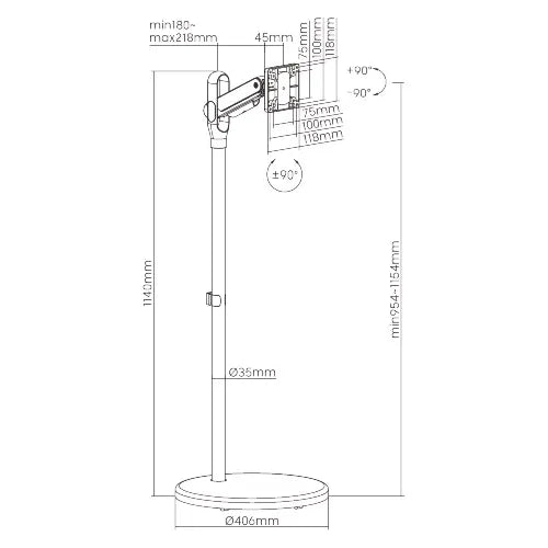 Brateck Mobile Spring assisted Display Floor Stand Fit Most 17'-35' Monitor Up to 10kg per screen... - Image 4