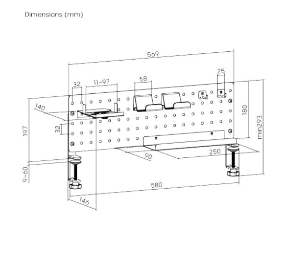 Brateck GMPB-05-02-B CLAMP-ON DESK PEGBOARD ORGANIZER WITH STORAGE KITS (BLACK) (LS) - Furniture - Image 4