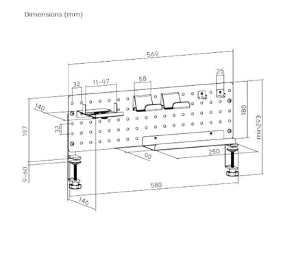 Brateck GMPB-05-02-B CLAMP-ON DESK PEGBOARD ORGANIZER WITH STORAGE KITS (BLACK) (LS) - Furniture - Image 4