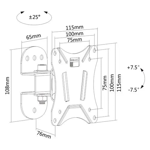 Brateck LCD Economy Pivot TV Wall Mount Bracket VESA 75 x75mm/100 x100mm 13'-27' LCD Panel Up to... - Image 2