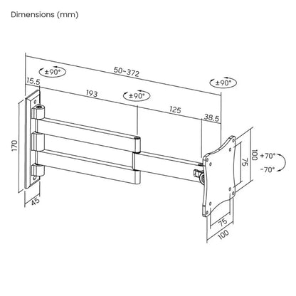 Brateck Aluminum Articulating TV Wall Mount, 13–27', 15kg Capacity, VESA 75x75/100x100, Full Moti... - Image 2