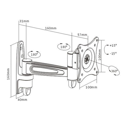 Brateck Single Monitor Wall Mount tilting  Swivel Wall Bracket Mount VESA 75mm/100mm For most 13''-27' LED, LCD flat panel TVs; up to 15kg
