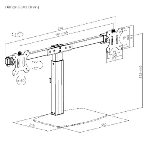 Brateck Dual Free Standing Screen Pneumatic Vertical Lift Monitor Stand Fit Most 17‘-27’ Monitors... - Image 3