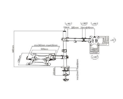 Brateck Economical Double Joint Articulating Steel Monitor Arm with Laptop Holder Fit Most 13'-32... - Image 2