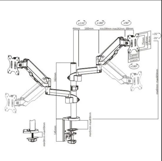 Brateck Dual Monitor Full Extension Gas Spring Dual Monitor Arm (independent Arms) Fit Most 17'-3... - Image 3