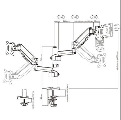 Brateck Dual Monitor Full Extension Gas Spring Dual Monitor Arm (independent Arms) Fit Most 17'-3... - Image 3