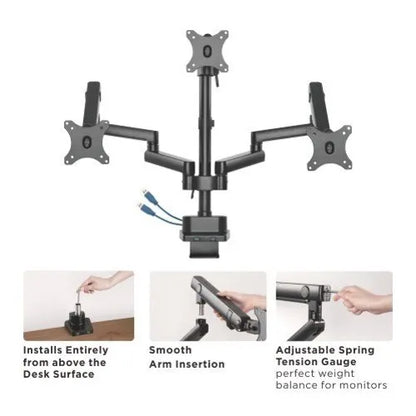 Brateck Triple Monitor Aluminum Slim Pole Held Mechanical Spring Monitor Arm Fit Most 17'-27' Mon... - Image 3