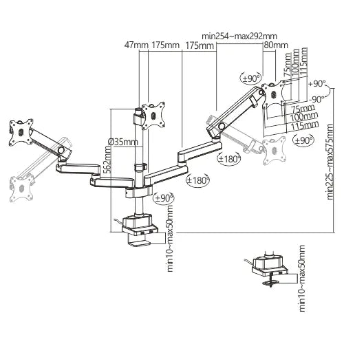 Brateck Triple Monitor Aluminum Slim Pole Held Mechanical Spring Monitor Arm Fit Most 17'-27' Mon... - Image 4