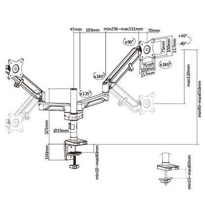 Brateck Dual Monitors Pole-Mounted Epic Gas Spring Aluminum Monitor Arm Fit Most 17'-32' Monitors... - Image 2