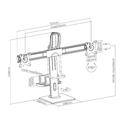 Brateck Dual Screens Vertical Lift Monitor Stand With Thin Client CPU Mount  Fit Most 17'-27' Mon... - Image 4