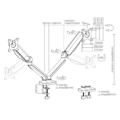 Brateck Cost-Effective Spring-Assisted Dual Monitor Arm Fit Most 17'-32' Monitor Up to 9KG VESA 7... - Image 4