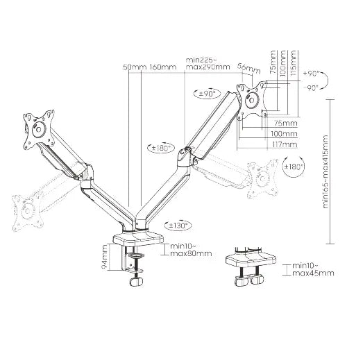 Brateck Cost-Effective Spring-Assisted Dual Monitor Arm Fit Most 17'-32' Monitor Up to 9KG VESA 7... - Image 4