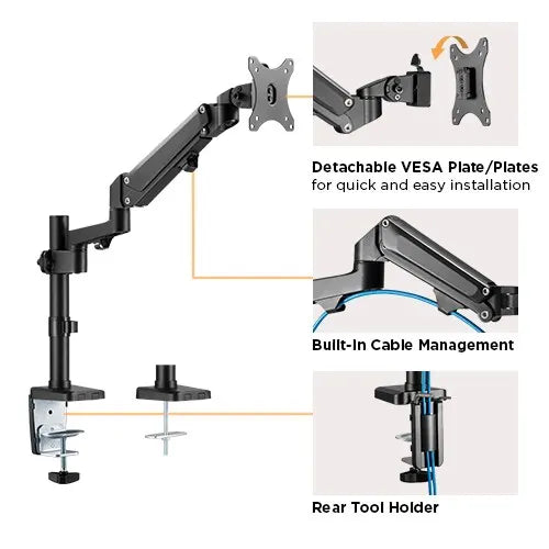Brateck Single Monitor Heavy-Duty Aluminum Gas Spring Monitor Arm Fit Most 17' - 35' Monitors Up... - Image 4